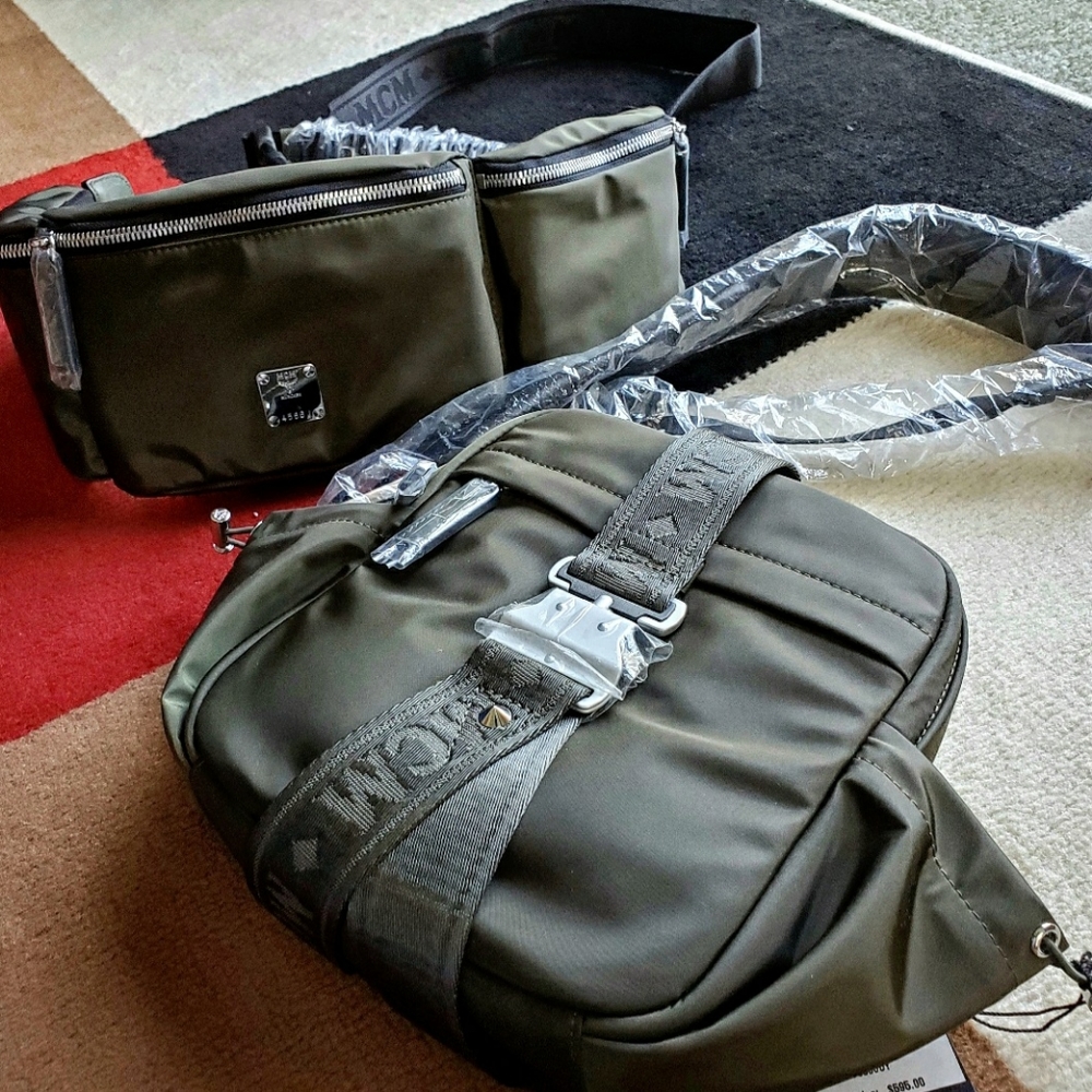 MCM London Green Nylon Jemison Crossbody Bag